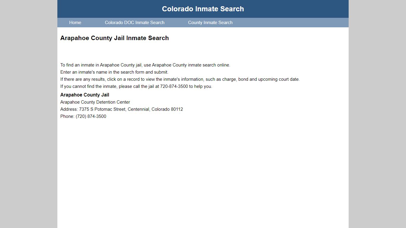 Arapahoe County Jail Inmate Search